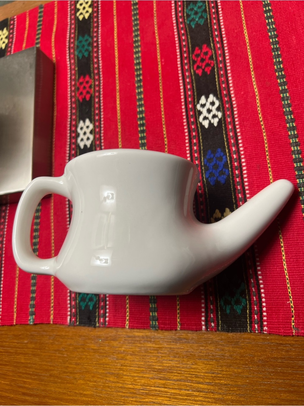 White Ceramic Neti Pot 7”x2 3/4”